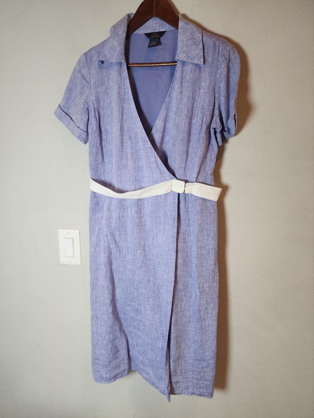 100% Linen Brooks Brothers Purple Collared Surplice Wrap Dress Size 6